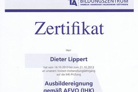 Zertifikat Ausbildereignung Dieter Lippert